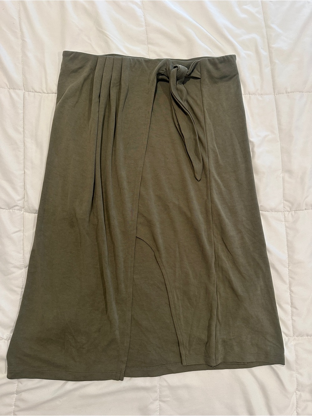 Heartloom Olive Wrap Midi Skirt with Self-Tie